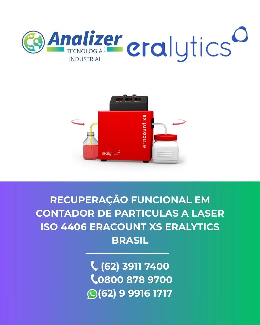 AJUSTE EM CONTADOR DE PARTICULAS A LASER ISO 4406 ERACOUNT XS ERALYTICS BRASIL