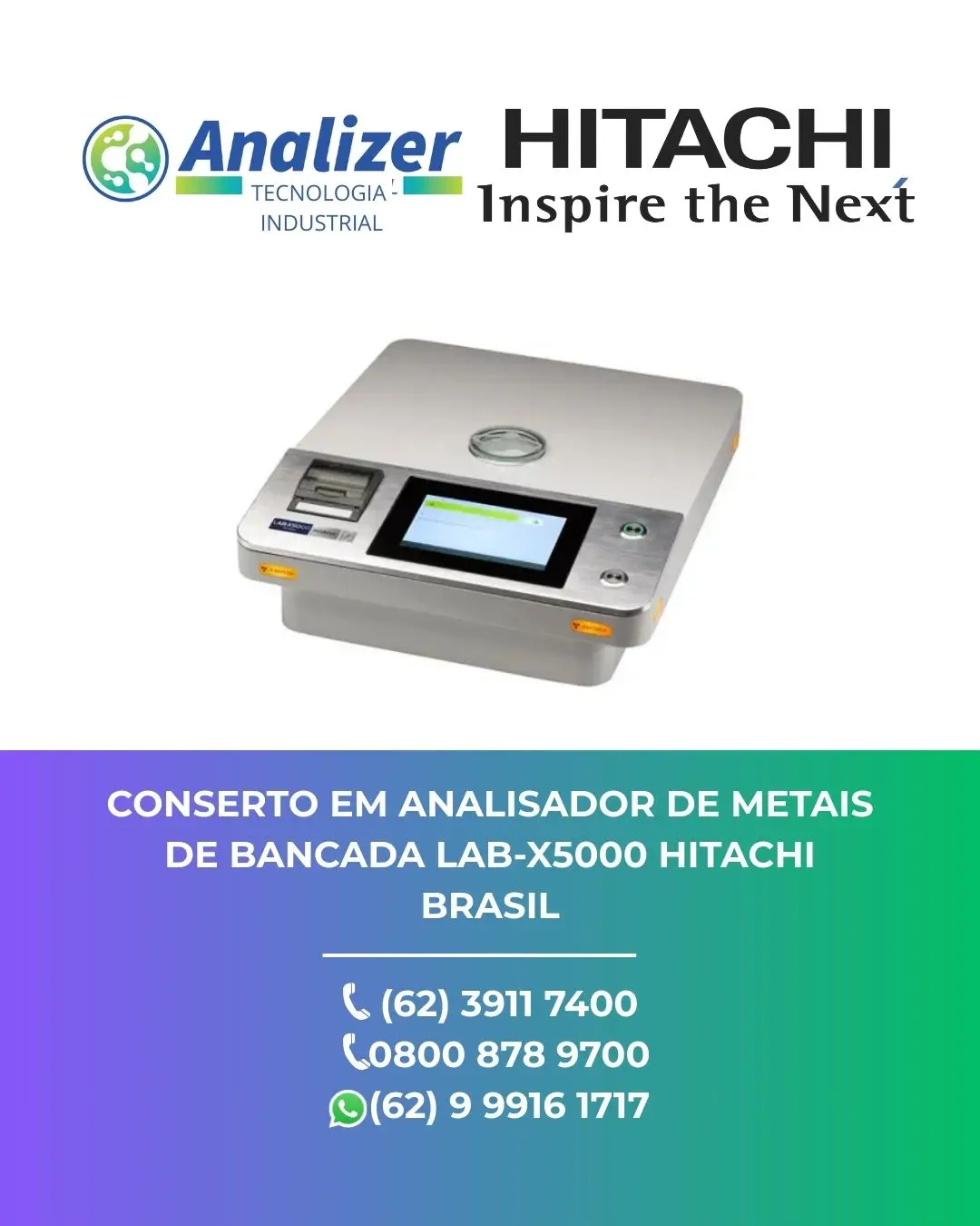ASSISTÊNCIA ANALISADOR DE METAIS DE BANCADA LAB X5000 HITACHI BRASIL