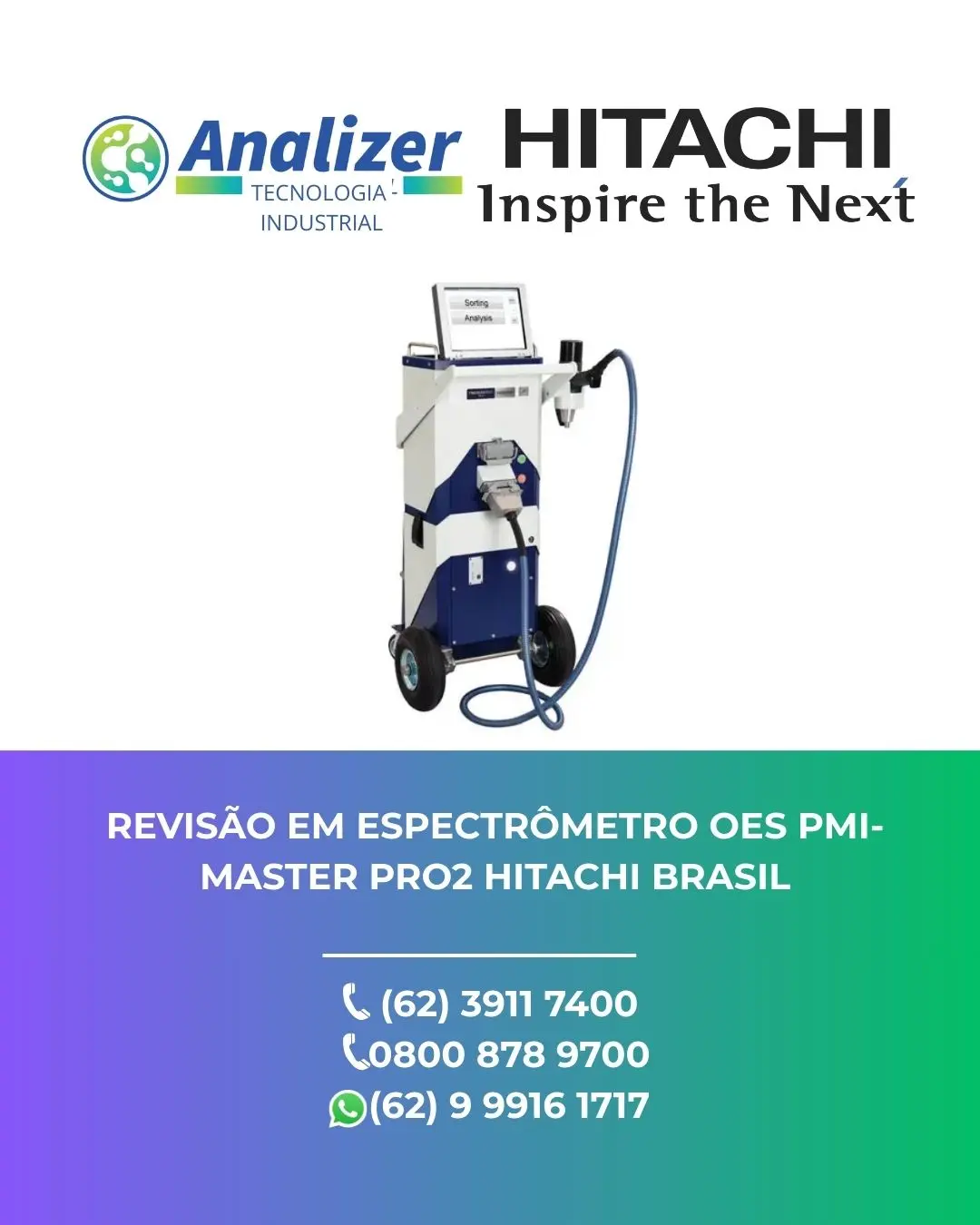 ASSISTÊNCIA TÉCNICA EQUIPAMENTOS ESPECTRÔMETRO OES PMI MASTER PRO2 HITACHI BRASIL