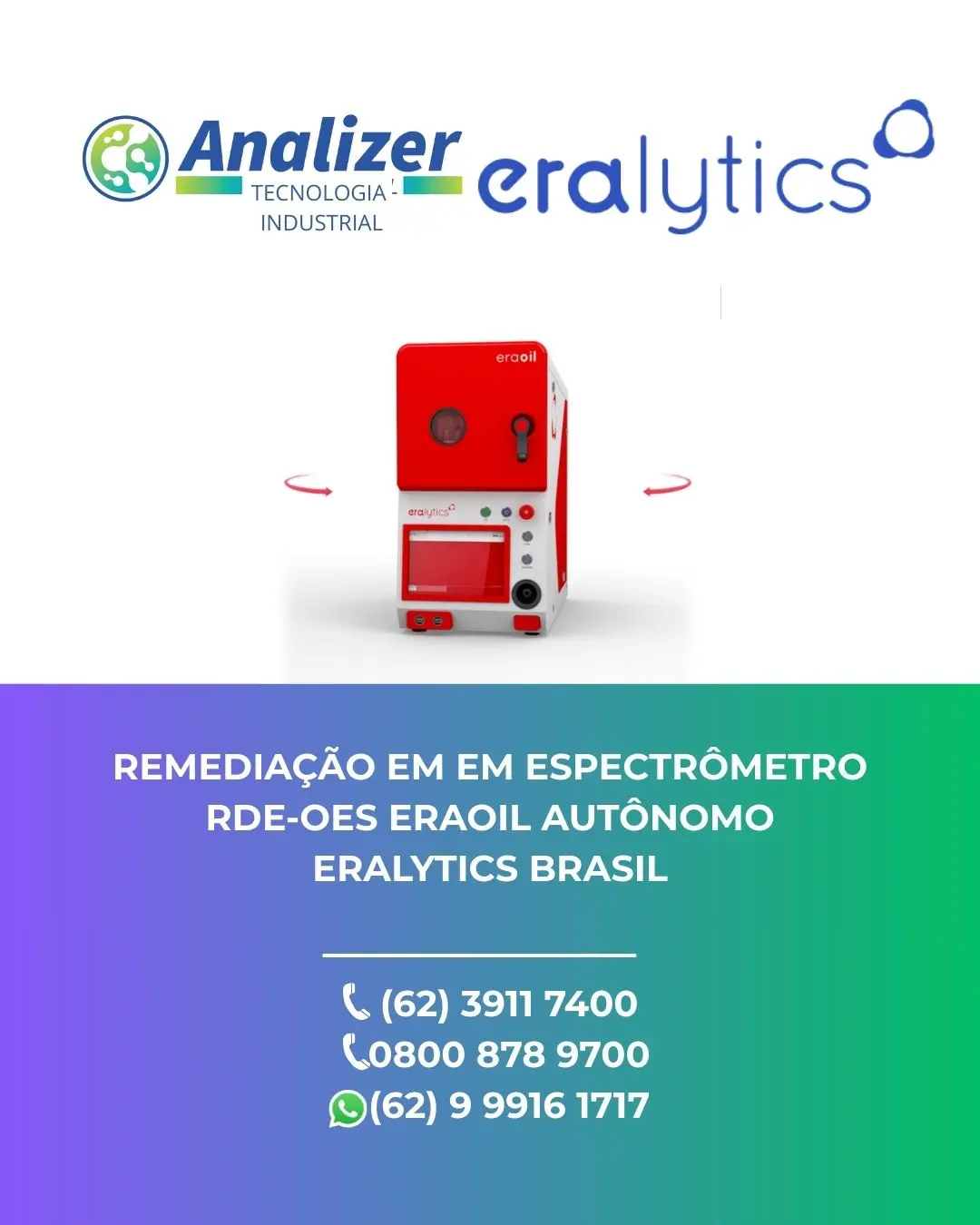 MANUTENÇÃO ESPECTRÔMETRO RDE OES ERAOIL AUTÔNOMO ERALYTICS ESPECTRÔMETRO RDE OES AUTÔNOMO ERALYTICS BRASIL